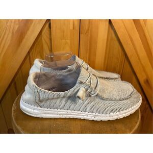Hey Dude Shoes Wendy Sox Women’s Size 10 Stone White Slip On Loafer Grey Fabric